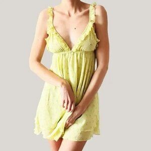Rumored Secret Garden Babydoll Mini Dress Size M Spring Affair Yellow Green NWT